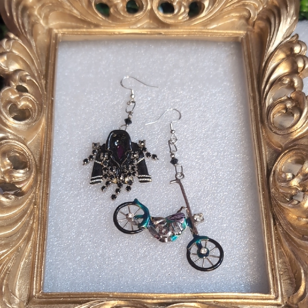 LATR Metallic Motorcycle & Gemstone Jacket Earrings